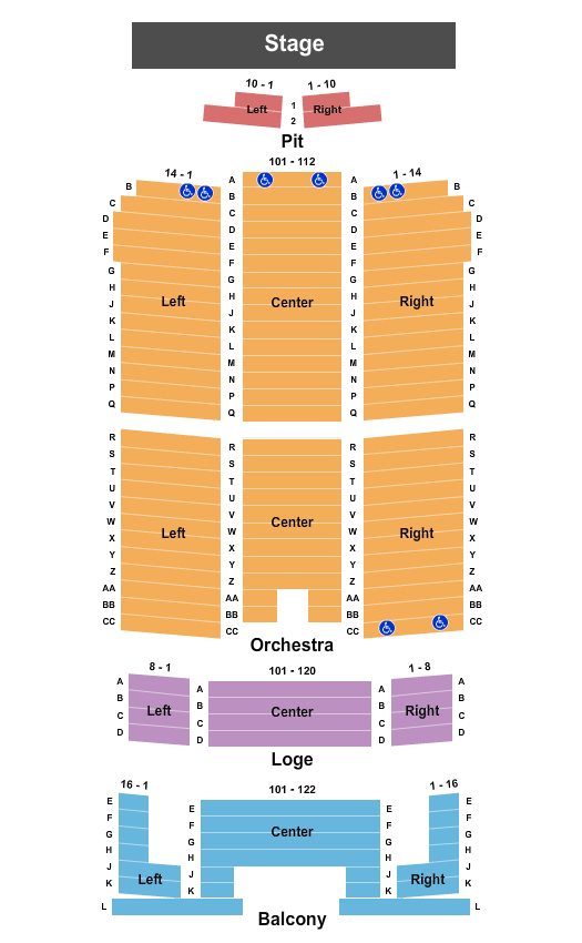 Murphey Performance Hall - San Angelo Performing Arts Center Endstage Seating Chart